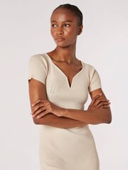 Apricot Natural Notch V-Knitted Rib Midi Dress - Image 6 of 6