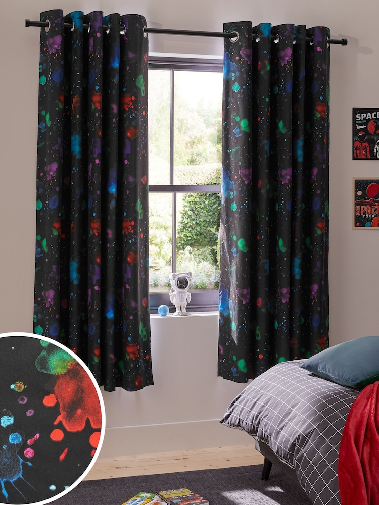 Black Splatter Eyelet Blackout Curtains - Image 1 of 9
