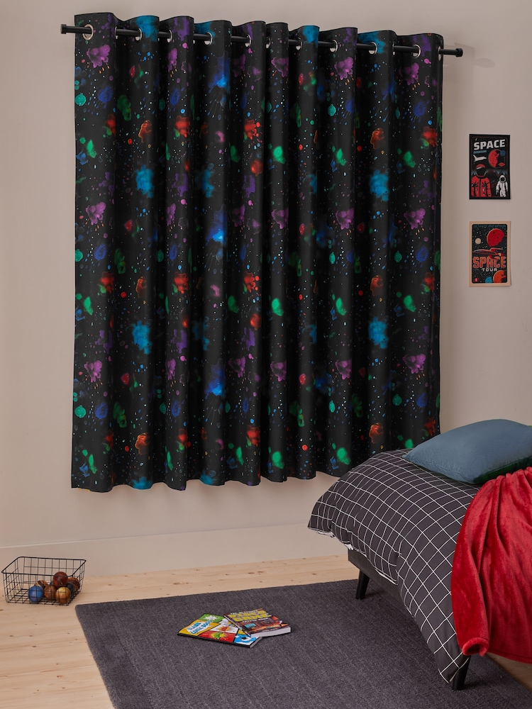 Black Splatter Eyelet Blackout Curtains - Image 2 of 9