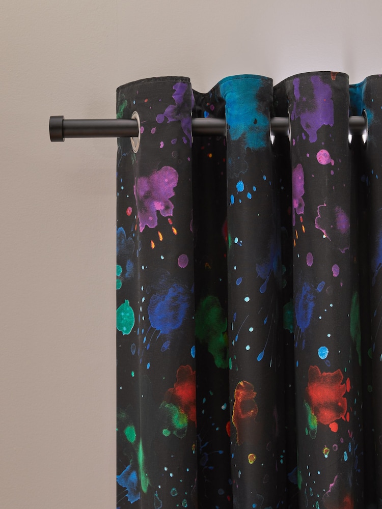 Black Splatter Eyelet Blackout Curtains - Image 3 of 9