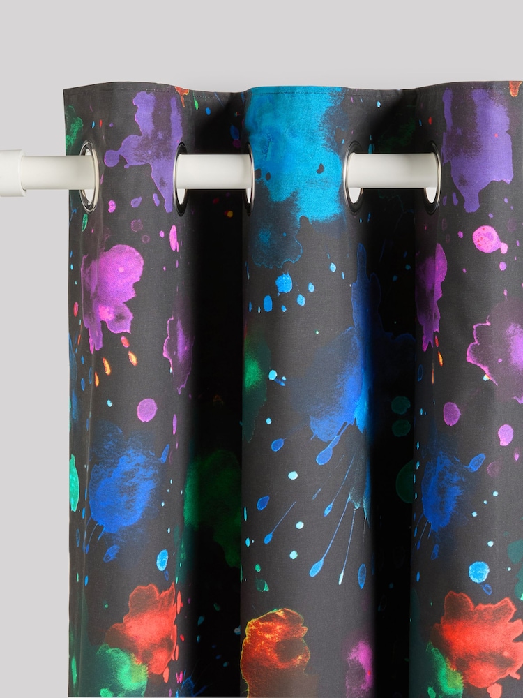 Black Splatter Eyelet Blackout Curtains - Image 8 of 9