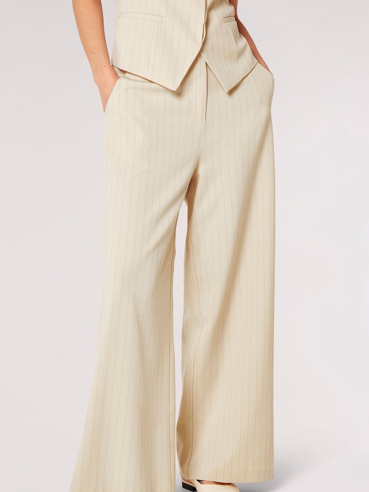 Apricot Natural Pinstripe 100% Cotton Trousers - Image 1 of 4