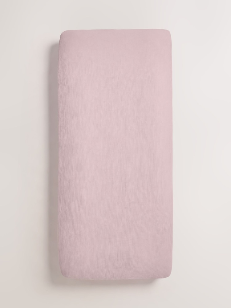 Pink 100% Cotton Muslin Fitted Sheet - Image 3 of 3