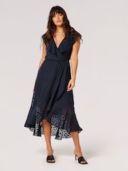 Apricot Blue Clouds Ruffle Faux Wrap Dress - Image 1 of 4