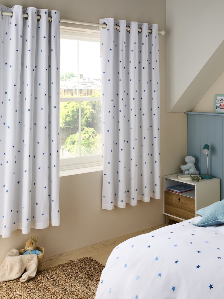 Blue Star Embroidered Star Eyelet Blackout Curtains - Image 1 of 5