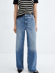 Mango Blue High Waist 100% Cotton Wide Leg Jeans - Image 1 of 7