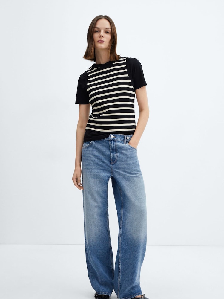 Mango Blue High Waist 100% Cotton Wide Leg Jeans - Image 2 of 7