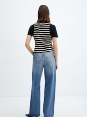 Mango Blue High Waist 100% Cotton Wide Leg Jeans - Image 4 of 7