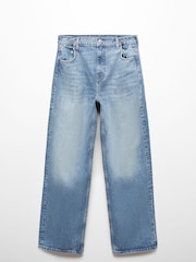 Mango Blue High Waist 100% Cotton Wide Leg Jeans - Image 6 of 7