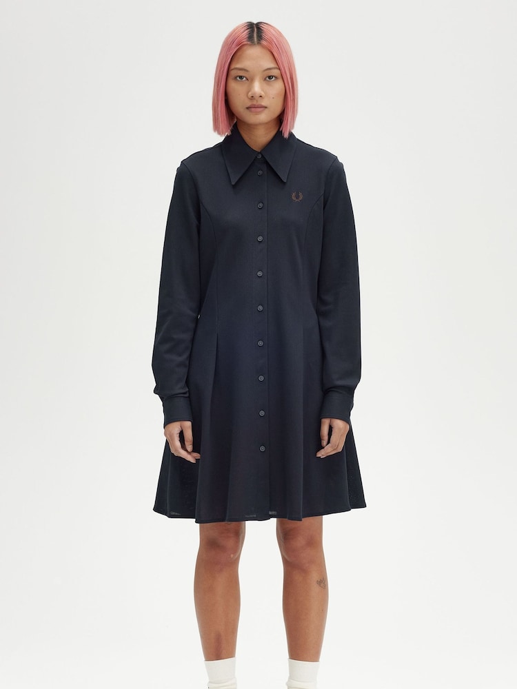 Fred Perry Navy Woven Mesh 100% Cotton Shirt Dress - Image 1 of 6 Fred Perry Navy Woven Mesh 100% Cotton Shirt Dress - Image 1 of 6