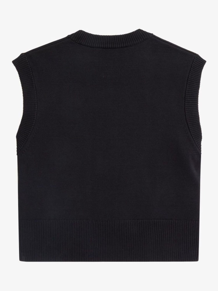 Fred Perry Laurel Wreath Knitted 100% Cotton Tank Black Jumper - Image 7 of 7