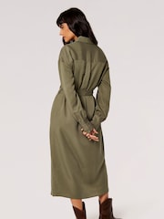 Apricot Green 2 Pocket Utility Long Sleeve Shirt Dress - Image 2 of 3