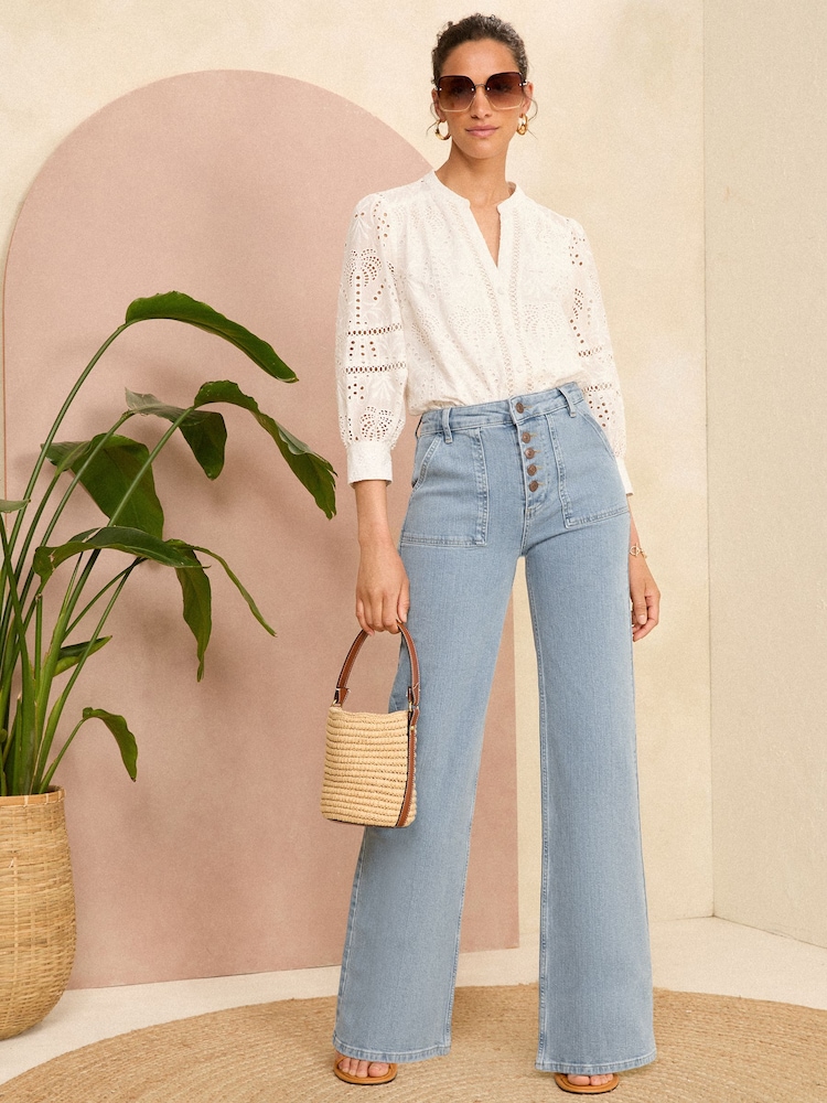 Love & Roses Light Blue Button Fly Wide Leg jeans - Image 4 of 4