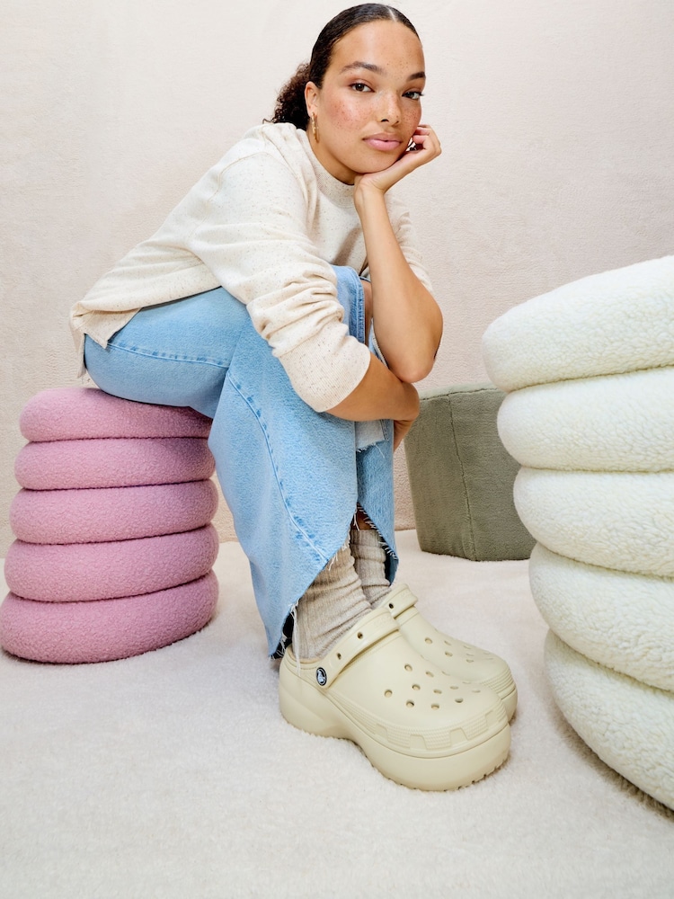 Crocs Bone White Classic Fluffy Lined Platform Clogs - Image 1 of 1
