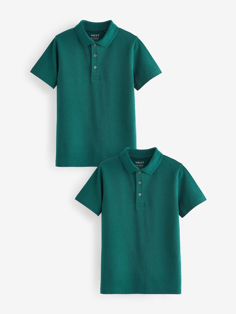 Dark Green Regular Fit Cotton School Short Sleeve 100% Cotton Polo Shirts (3-16yrs) - Image 1 of 4