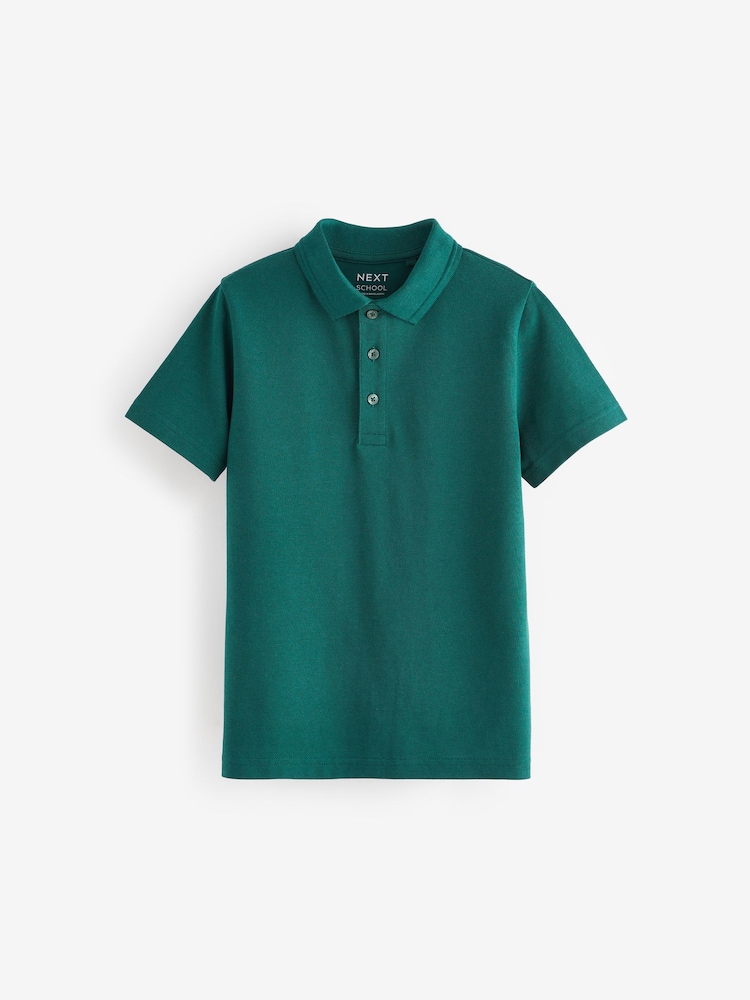 Dark Green Regular Fit Cotton School Short Sleeve 100% Cotton Polo Shirts (3-16yrs) - Image 2 of 4