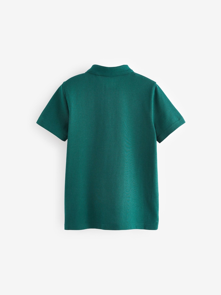 Dark Green Regular Fit Cotton School Short Sleeve 100% Cotton Polo Shirts 2 Pack (3-16yrs) - Image 3 of 4