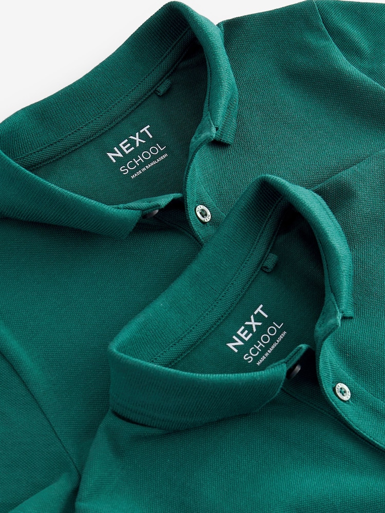 Dark Green Regular Fit Cotton School Short Sleeve 100% Cotton Polo Shirts (3-16yrs) - Image 4 of 4