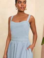 Love & Roses Blue Chambray Denim Strappy Midi Dress - Image 2 of 4