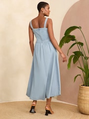 Love & Roses Blue Chambray Denim Strappy Midi Dress - Image 3 of 4