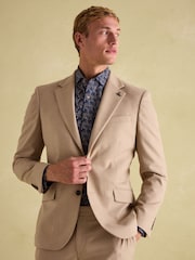 Joules Tan Brown Slim Fit Flannel Suit Jacket - Image 1 of 9