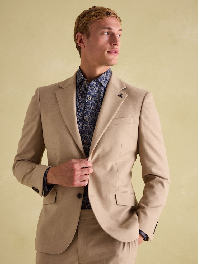 Joules Tan Brown Slim Fit Flannel Suit Jacket - Image 1 of 9