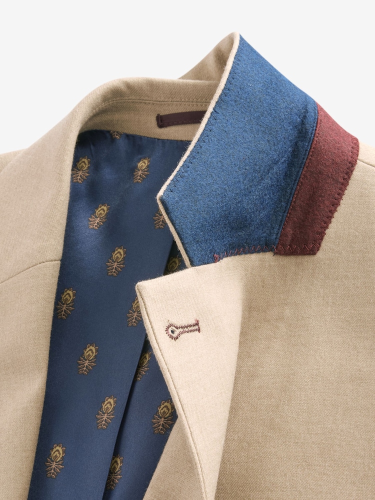 Joules Tan Brown Slim Fit Flannel Suit Jacket - Image 13 of 13