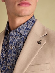 Joules Tan Brown Slim Fit Flannel Suit Jacket - Image 19 of 19