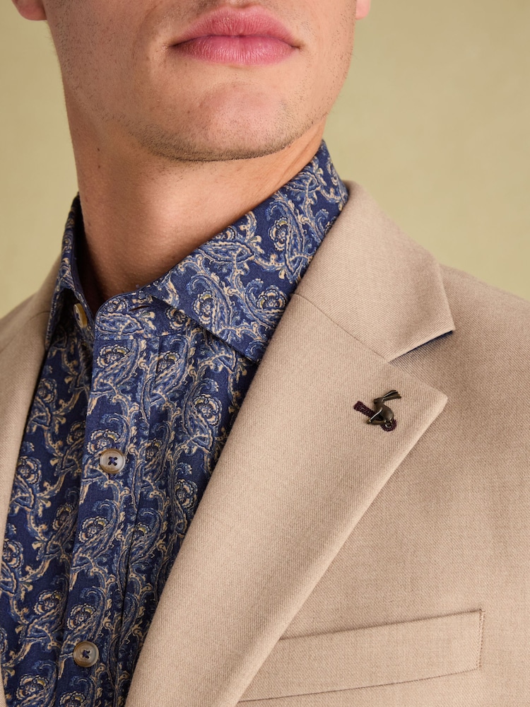 Joules Tan Brown Slim Fit Flannel Suit Jacket - Image 19 of 19