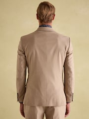 Joules Tan Brown Slim Fit Flannel Suit Jacket - Image 2 of 9