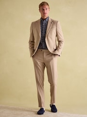 Joules Tan Brown Slim Fit Flannel Suit Jacket - Image 3 of 9