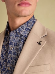 Joules Tan Brown Slim Fit Flannel Suit Jacket - Image 4 of 9