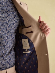 Joules Tan Brown Slim Fit Flannel Suit Jacket - Image 6 of 9
