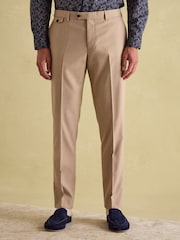 Joules Tan Brown Slim Fit Flannel Suit Trousers - Image 1 of 10