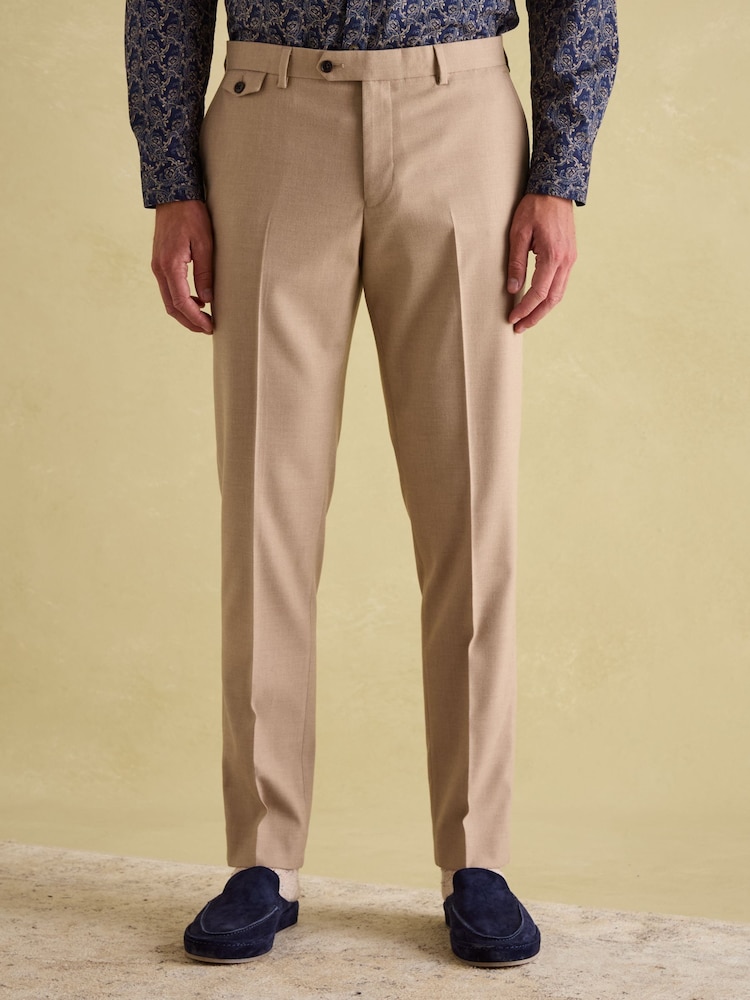 Joules Tan Brown Slim Fit Flannel Suit Trousers - Image 1 of 10
