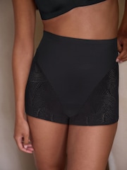 Noir - Culotte légère de contrôle du ventre en microfibre et dentelle - Image 3 of 7