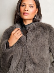 Lipsy Grey Short Faux Fur Coat - Image 3 of 4
