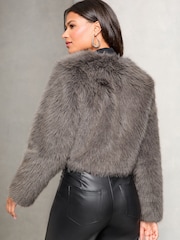 Lipsy Grey Short Faux Fur Coat - Image 4 of 4