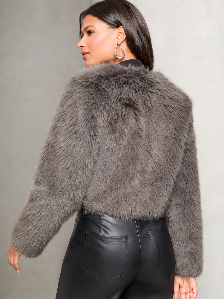 Lipsy Grey Short Faux Fur Coat - Image 4 of 4