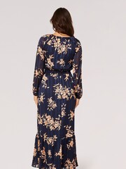 Apricot Blue Silhouette Floral Satin Shimmer Maxi Dress - Image 2 of 4