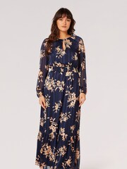Apricot Blue Silhouette Floral Satin Shimmer Maxi Dress - Image 3 of 4