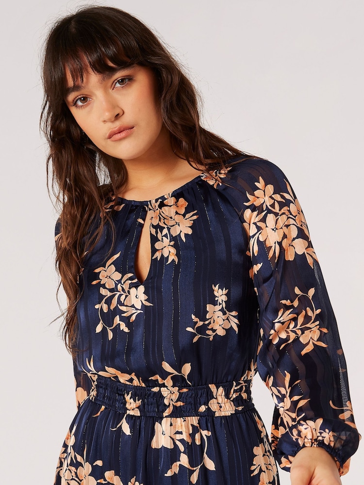 Apricot Blue Silhouette Floral Satin Shimmer Maxi Dress - Image 4 of 4 Apricot Blue Silhouette Floral Satin Shimmer Maxi Dress - Image 4 of 4