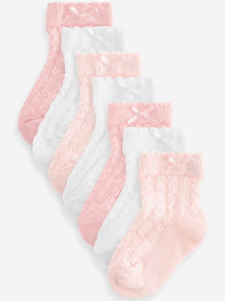 Pink Baby Cable Socks 7 Pack (0mths-2yrs) - Image 1 of 8