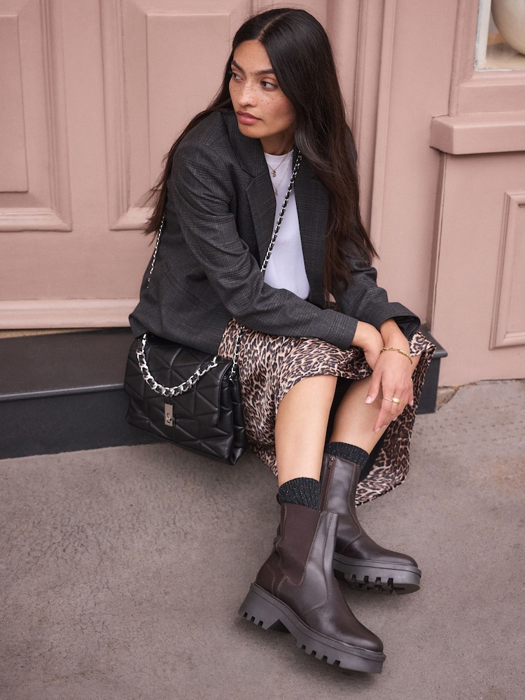 Chocolate Brown Forever Comfort® Leather Chunky Chelsea Boots - Image 2 of 9 Chocolate Brown Forever Comfort® Leather Chunky Chelsea Boots - Image 2 of 9