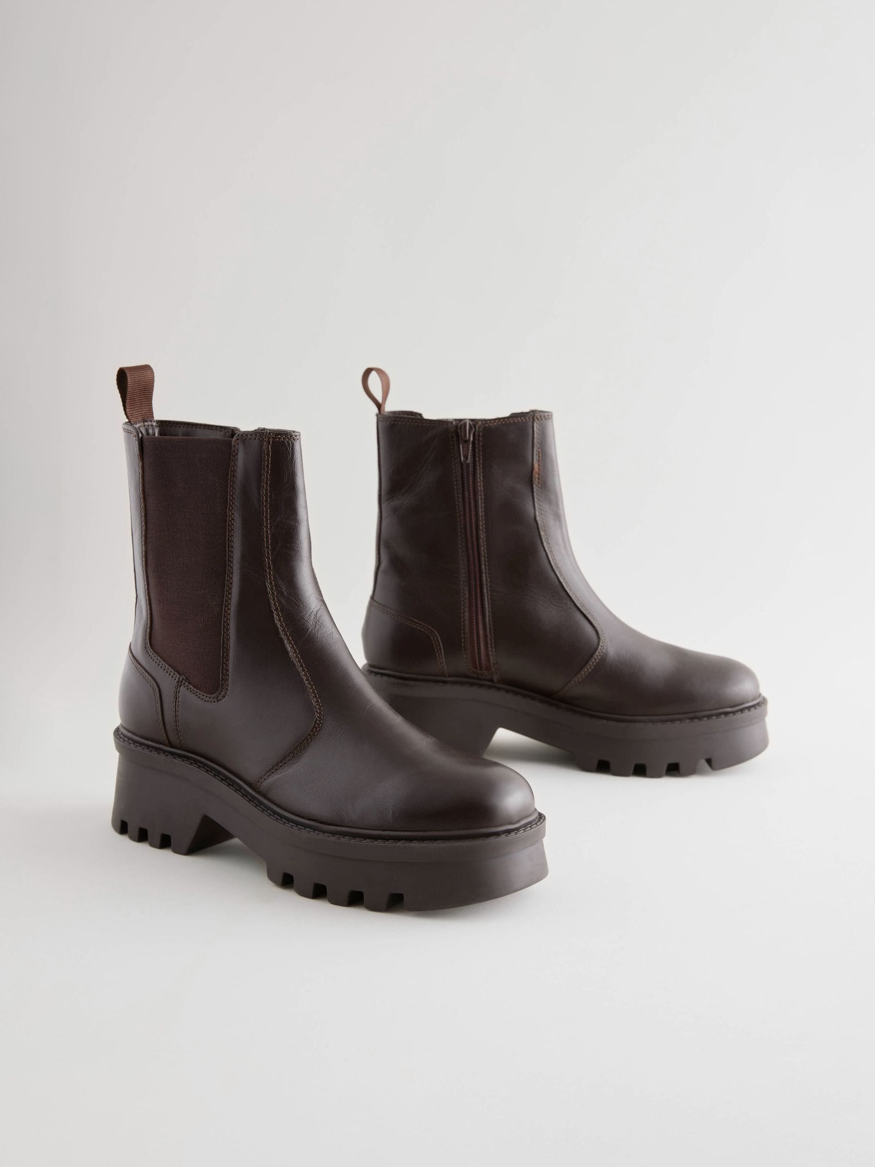 Chocolate Brown Forever Comfort Leather Chunky Chelsea Boots