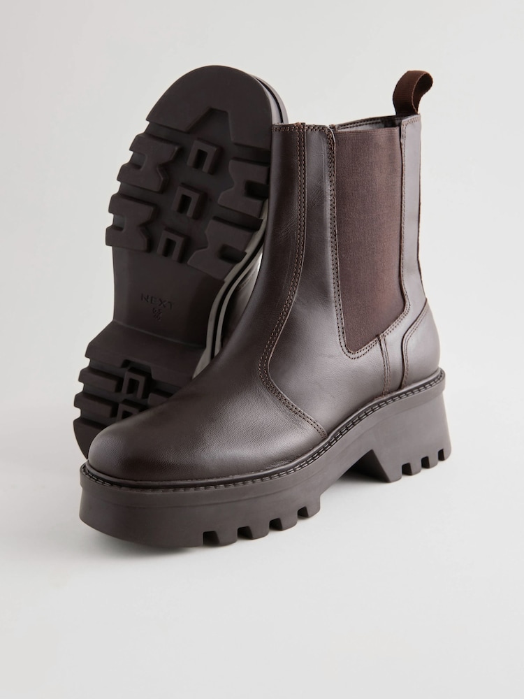 Chocolate Brown Forever Comfort® Leather Chunky Chelsea Boots - Image 6 of 9