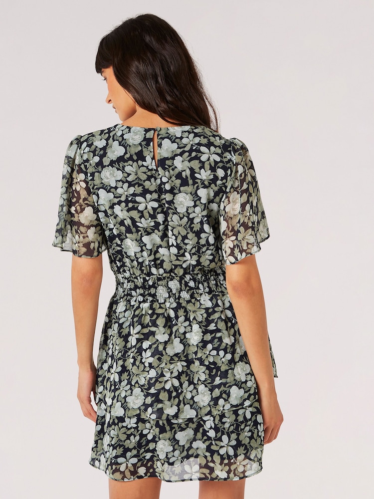 Apricot Blue Watercolour Rose Layered Mini Dress - Image 2 of 4 Apricot Blue Watercolour Rose Layered Mini Dress - Image 2 of 4