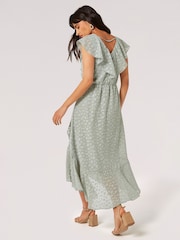 Apricot Green Clouds Ruffle Faux Wrap Dress - Image 2 of 5