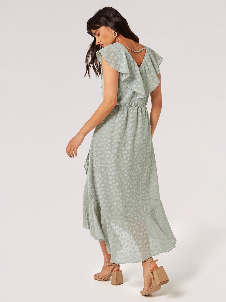 Apricot Green Clouds Ruffle Faux Wrap Dress - Image 2 of 5