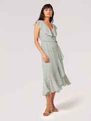 Apricot Green Clouds Ruffle Faux Wrap Dress - Image 3 of 5